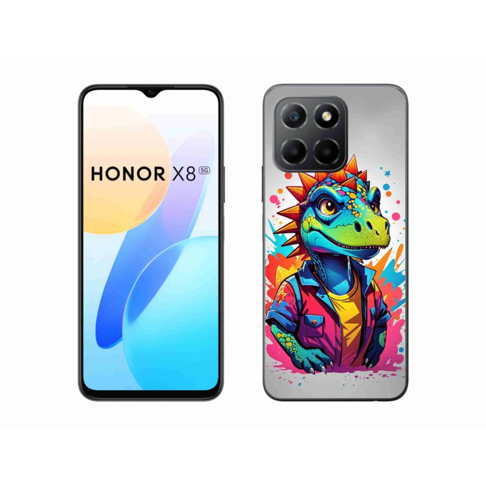 Gelový kryt mmCase na Honor X8 5G - barevný dinosaurus