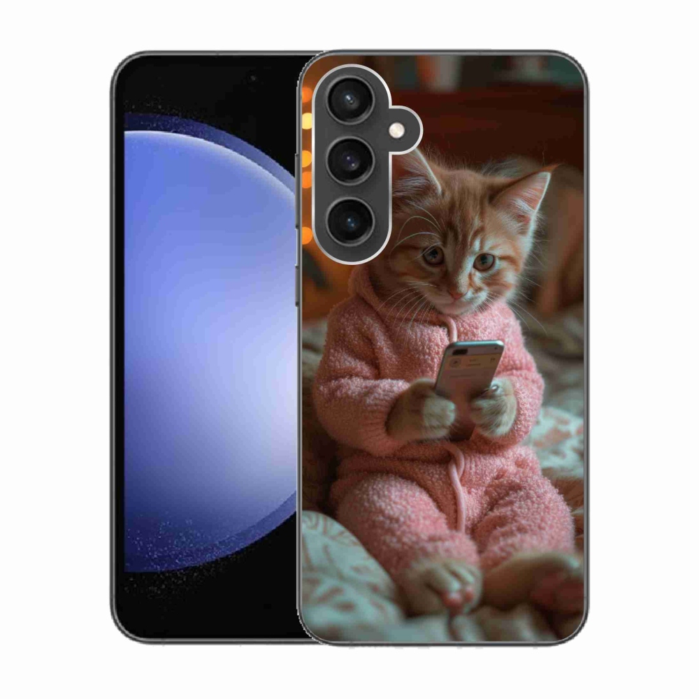 Gelový kryt mmCase na Samsung Galaxy S23 FE - kotě s mobilem