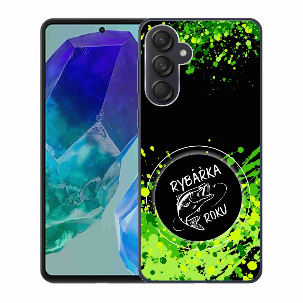 Gelový kryt mmCase na Samsung Galaxy M55 5G - rybářka roku černé pozadí