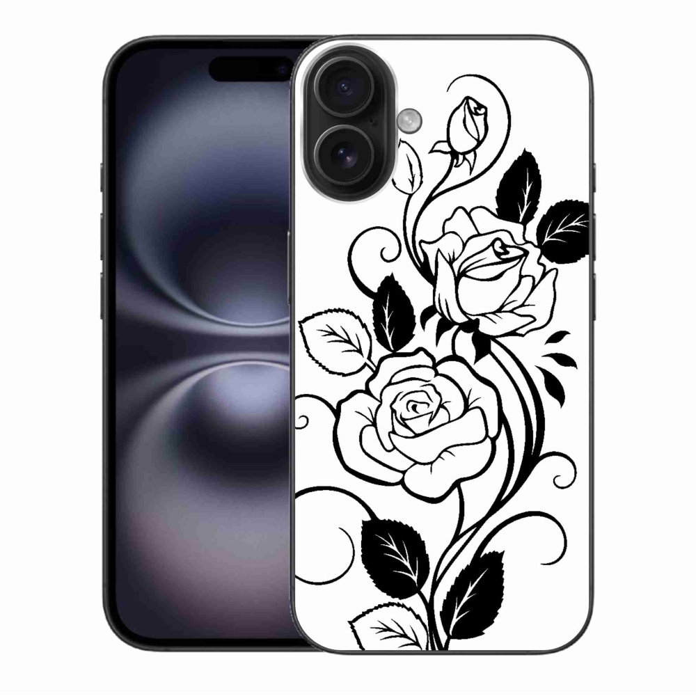 Gelový kryt mmCase na iPhone 16 Plus - černobílá růže