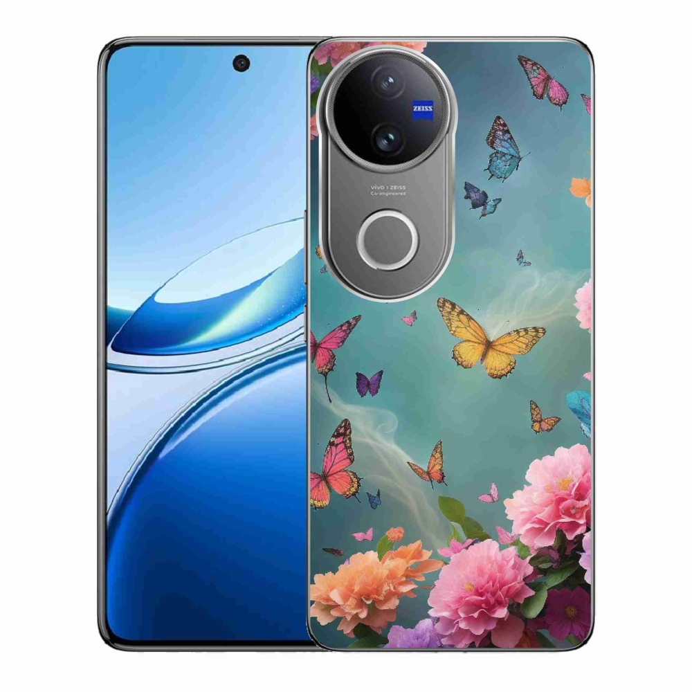 Gelový kryt mmCase na Vivo V50 5G - barevné květy a motýli