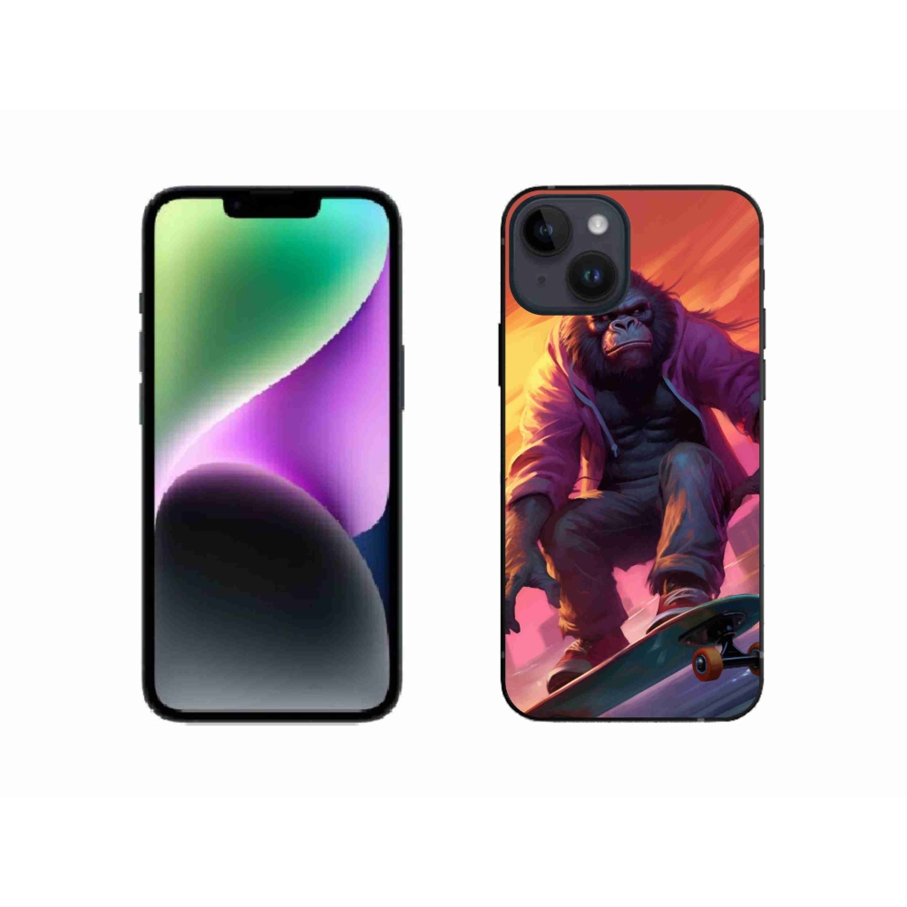 Gelový kryt mmCase na iPhone 14 - gorila na skateboardu