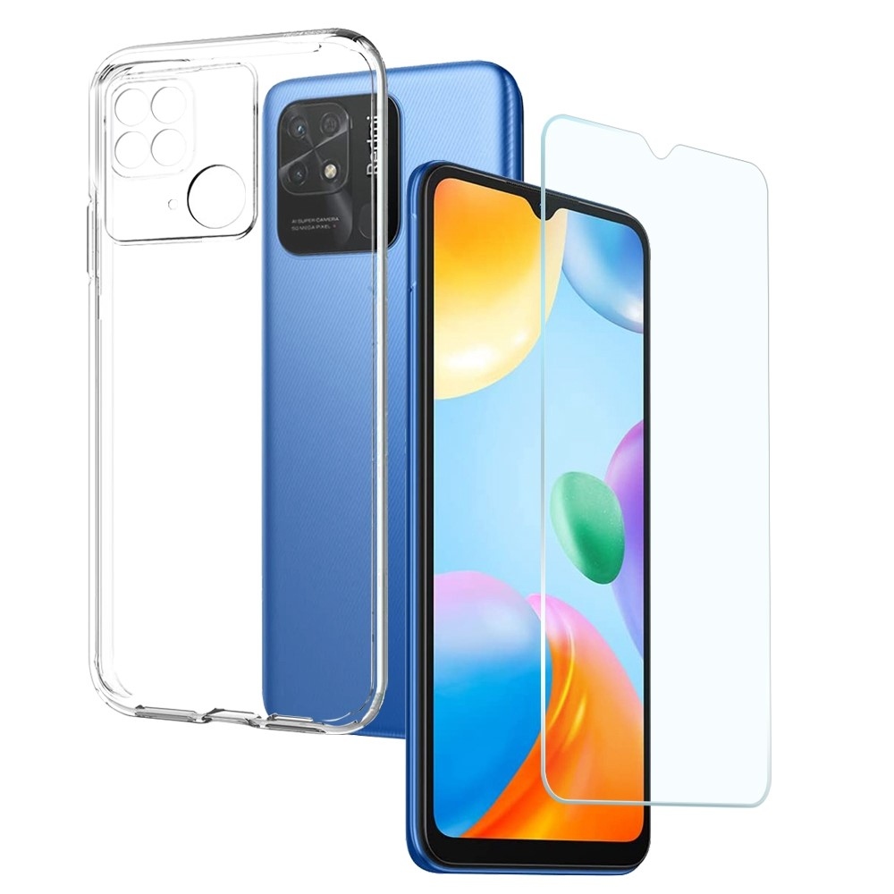 NORTHJO průhledný gelový obal + tvrzené sklo na Xiaomi Redmi 10C - průhledný