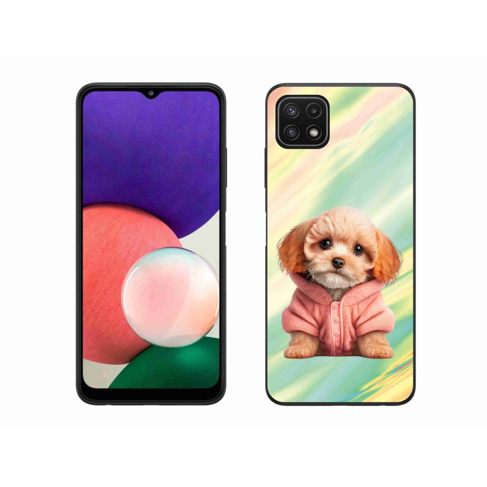 Gelový kryt mmCase na Samsung Galaxy A22 5G - štěně ve svetru