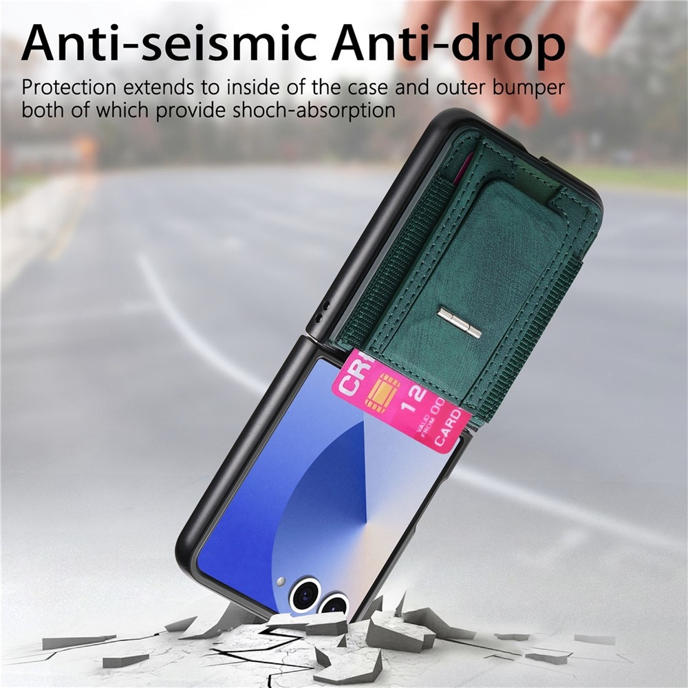 Luxurious plastový kryt s umělou kůží na Samsung Galaxy Z Flip7 5G - zelený