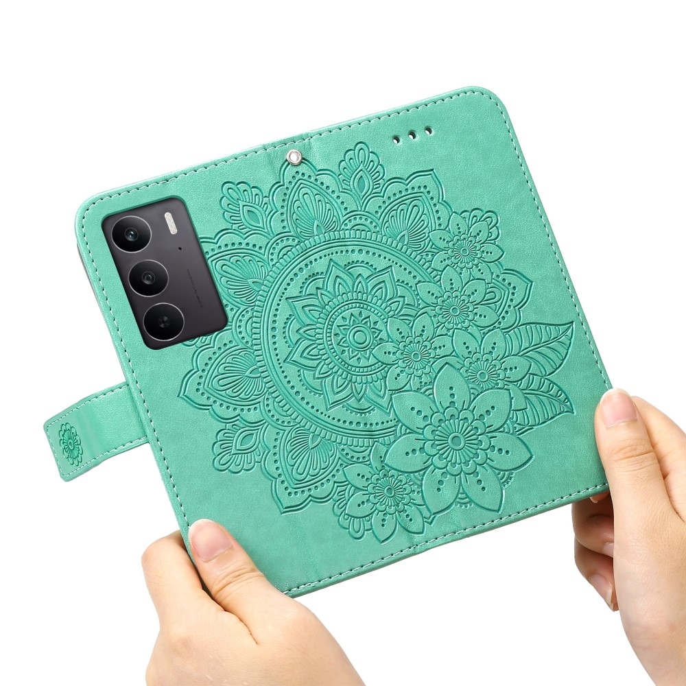Mandala knížkové pouzdro na Realme C75 - modrozelené