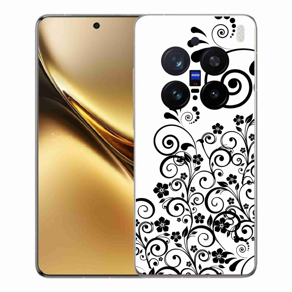 Gelový kryt mmCase na Vivo X200 Pro 5G - černobílé květinové vzory