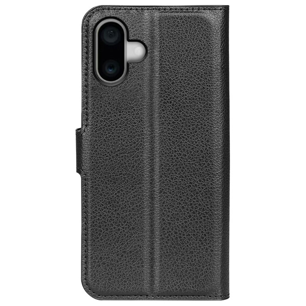Litchi knížkové pouzdro na iPhone 16 Plus - černé