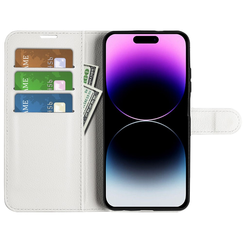 Litchi knížkové pouzdro na iPhone 15 Pro - bílé