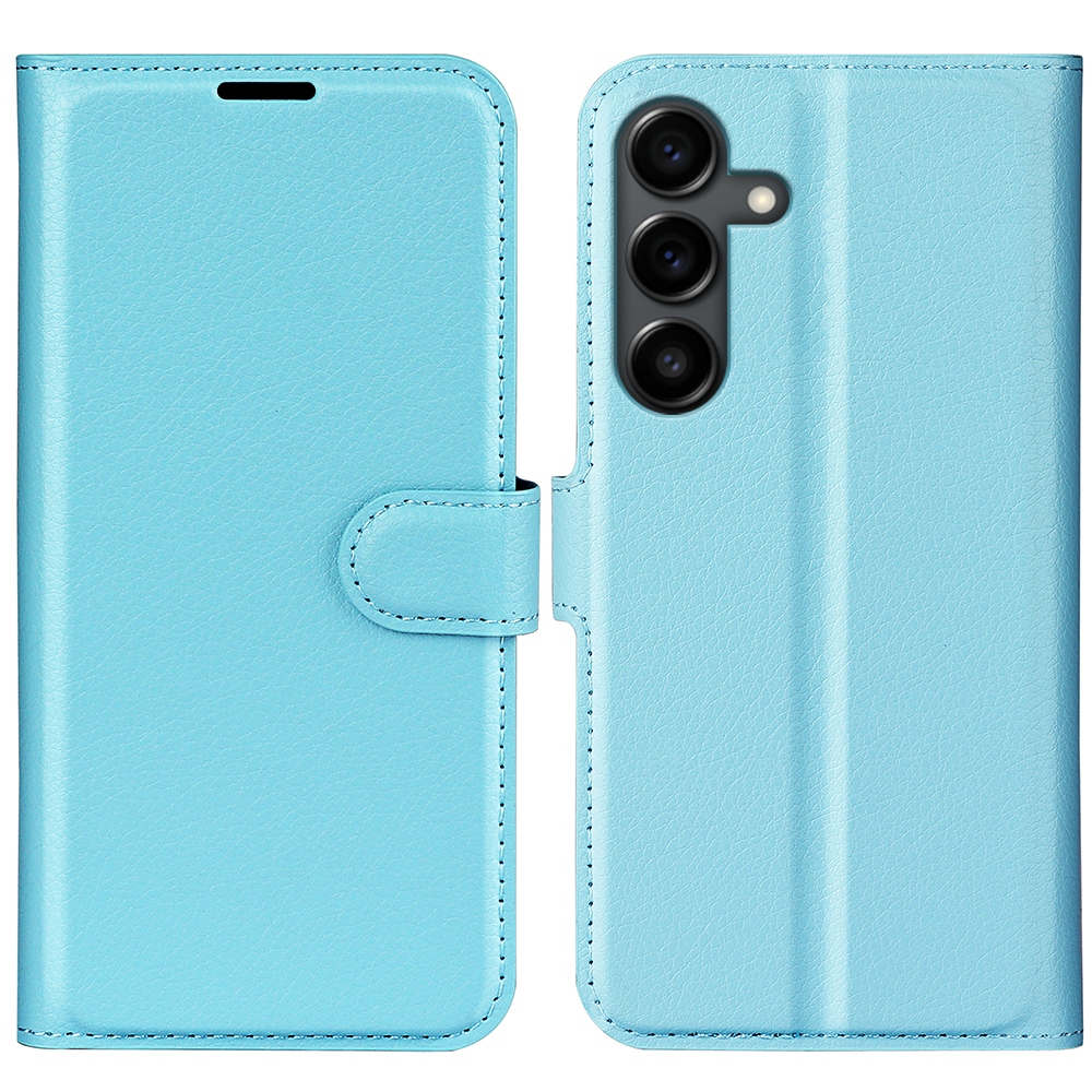 Litchi knížkové pouzdro na Samsung Galaxy S25 FE - modré
