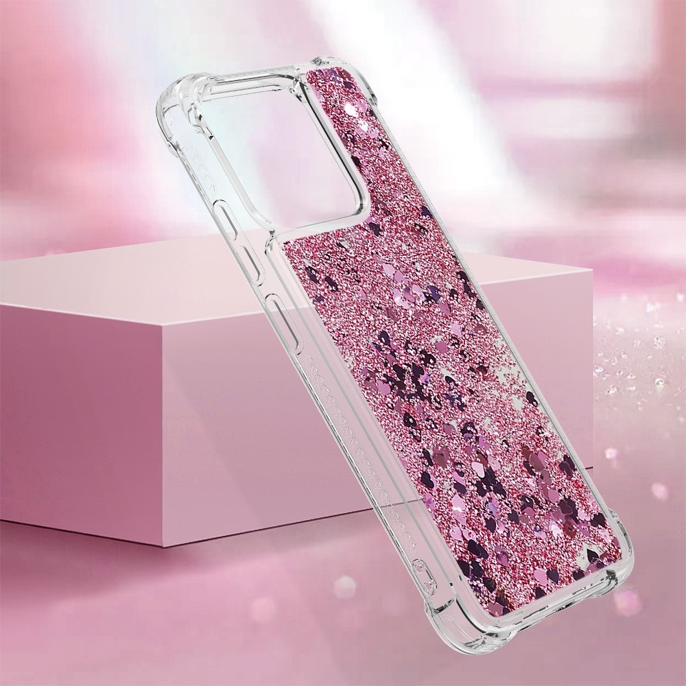 Glitter přesýpací gelový obal na Xiaomi Redmi 12C - růžovozlatý/srdíčka