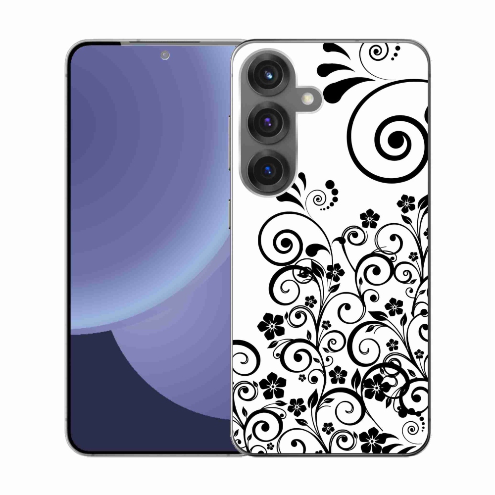 Gelový kryt mmCase na Samsung Galaxy S25 - černobílé květinové vzory