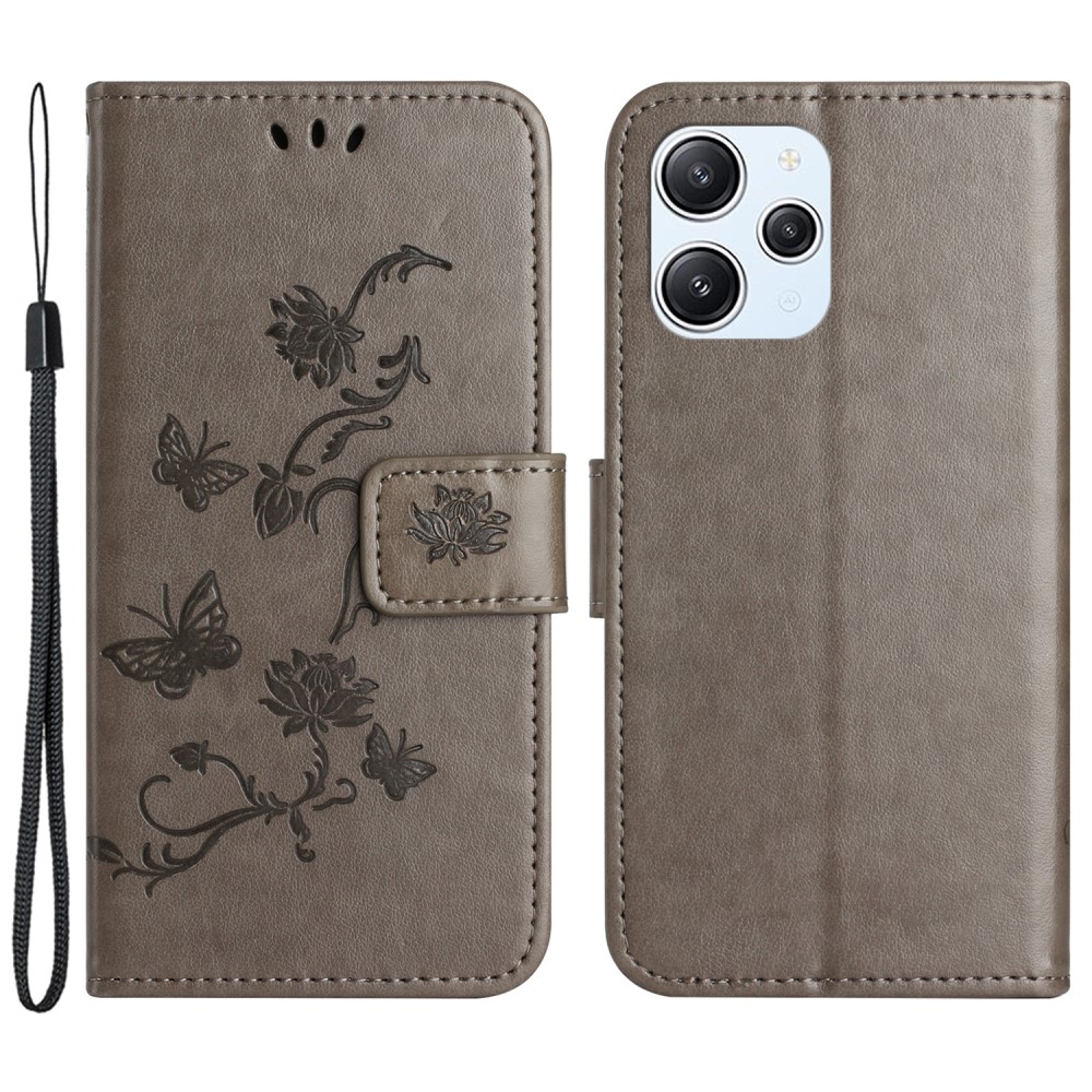 Flower knížkové pouzdro na Xiaomi Redmi 12 4G/5G - šedé