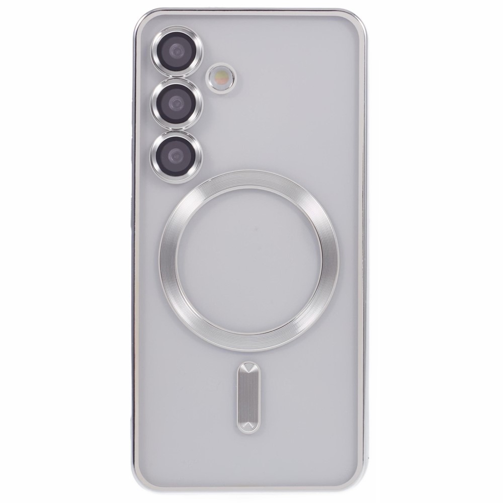 Clear obal s ochranou fotoaparátu a podporou MagSafe na Samsung Galaxy S25 - stříbrný