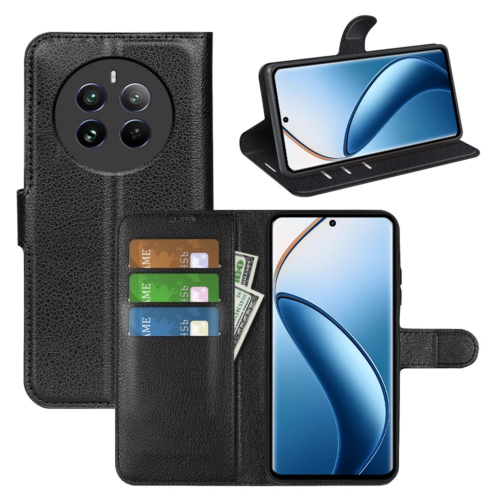 Litchi knížkové pouzdro na Realme 12+ 5G - černé