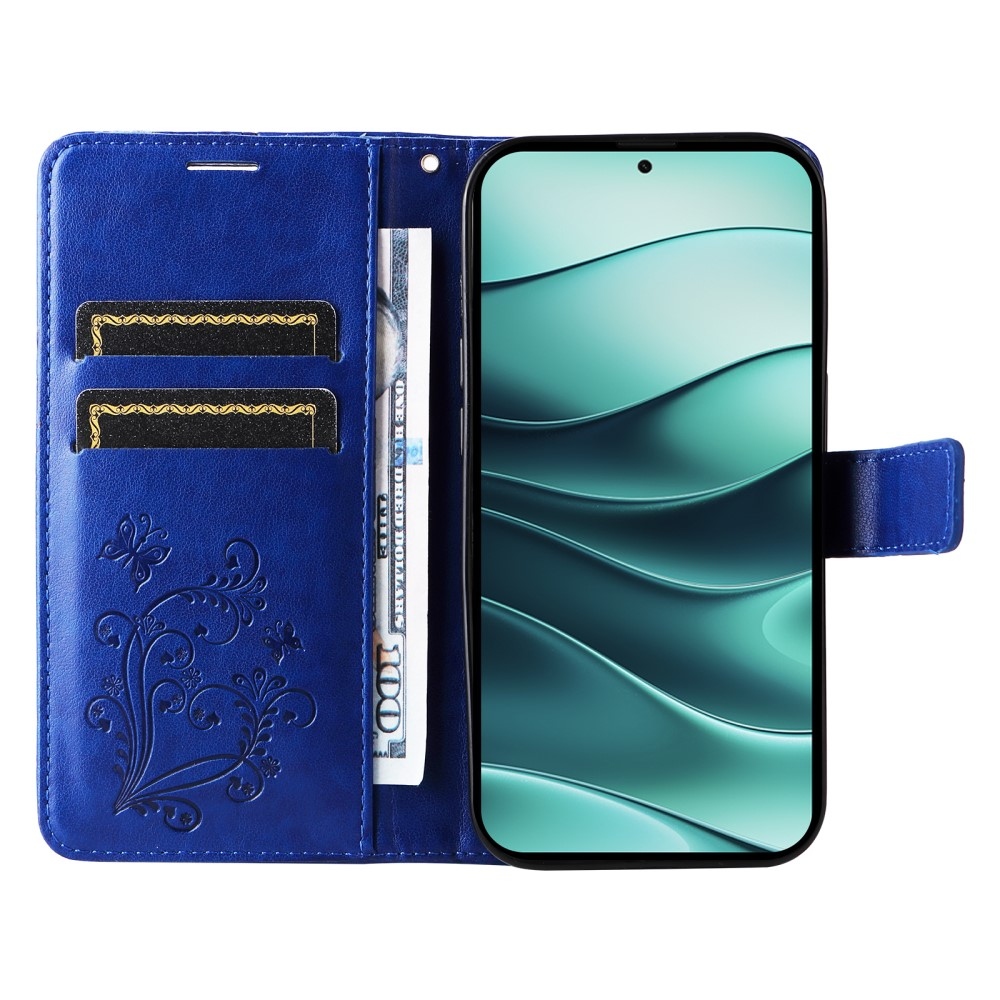 Big Butterfly knížkové pouzdro na Xiaomi Redmi Note 14 5G - modré