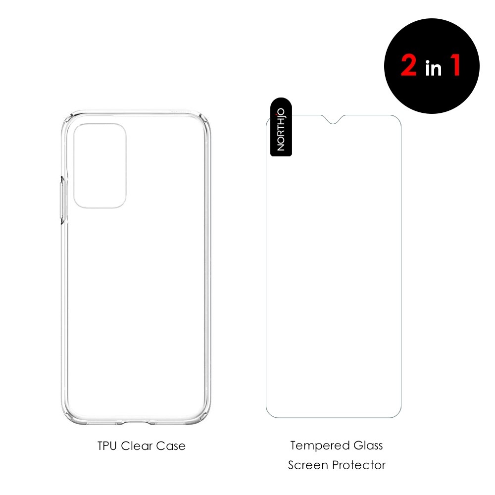 NORTHJO průhledný gelový obal + tvrzené sklo na Samsung Galaxy A13 - průhledný