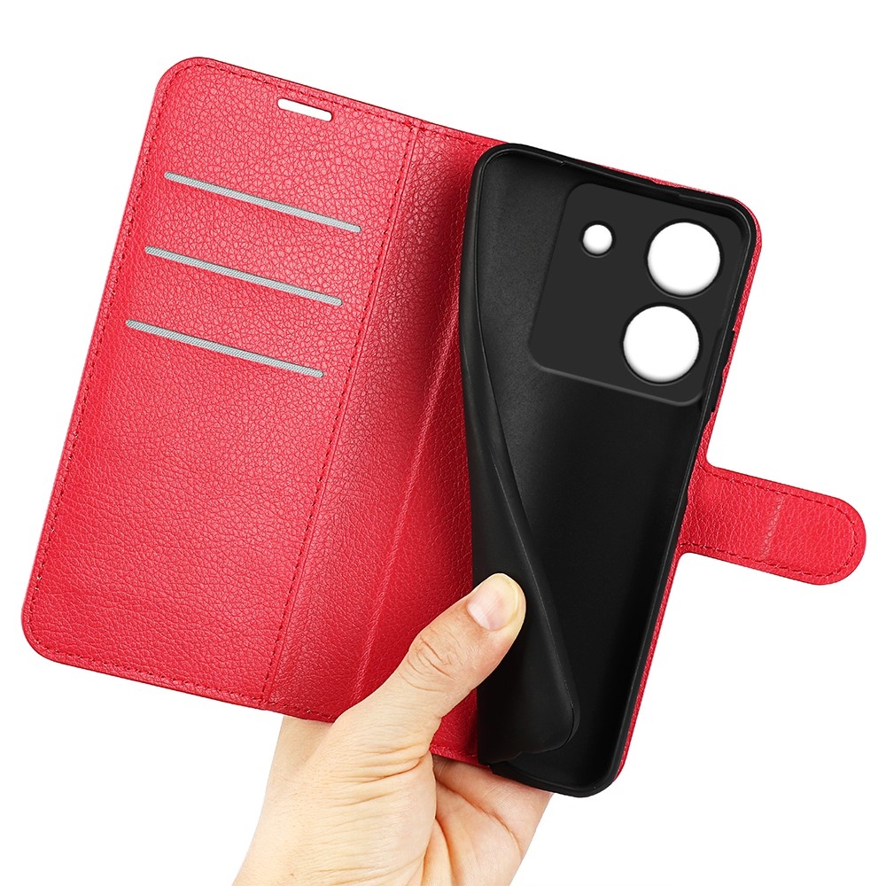 Litchi knížkové pouzdro na Xiaomi Poco M7 Pro 5G - červené