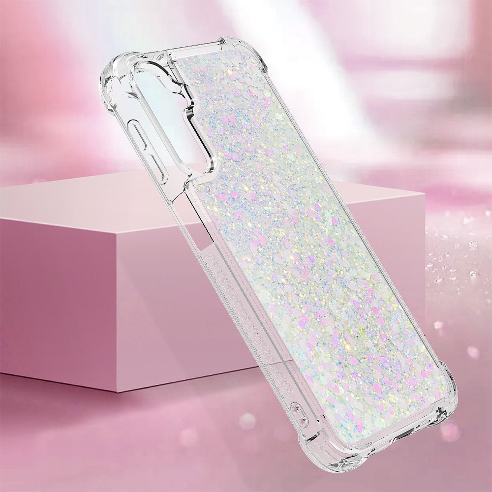 Glitter přesýpací gelový obal na Samsung Galaxy A24 - růžovostříbrný/srdíčka