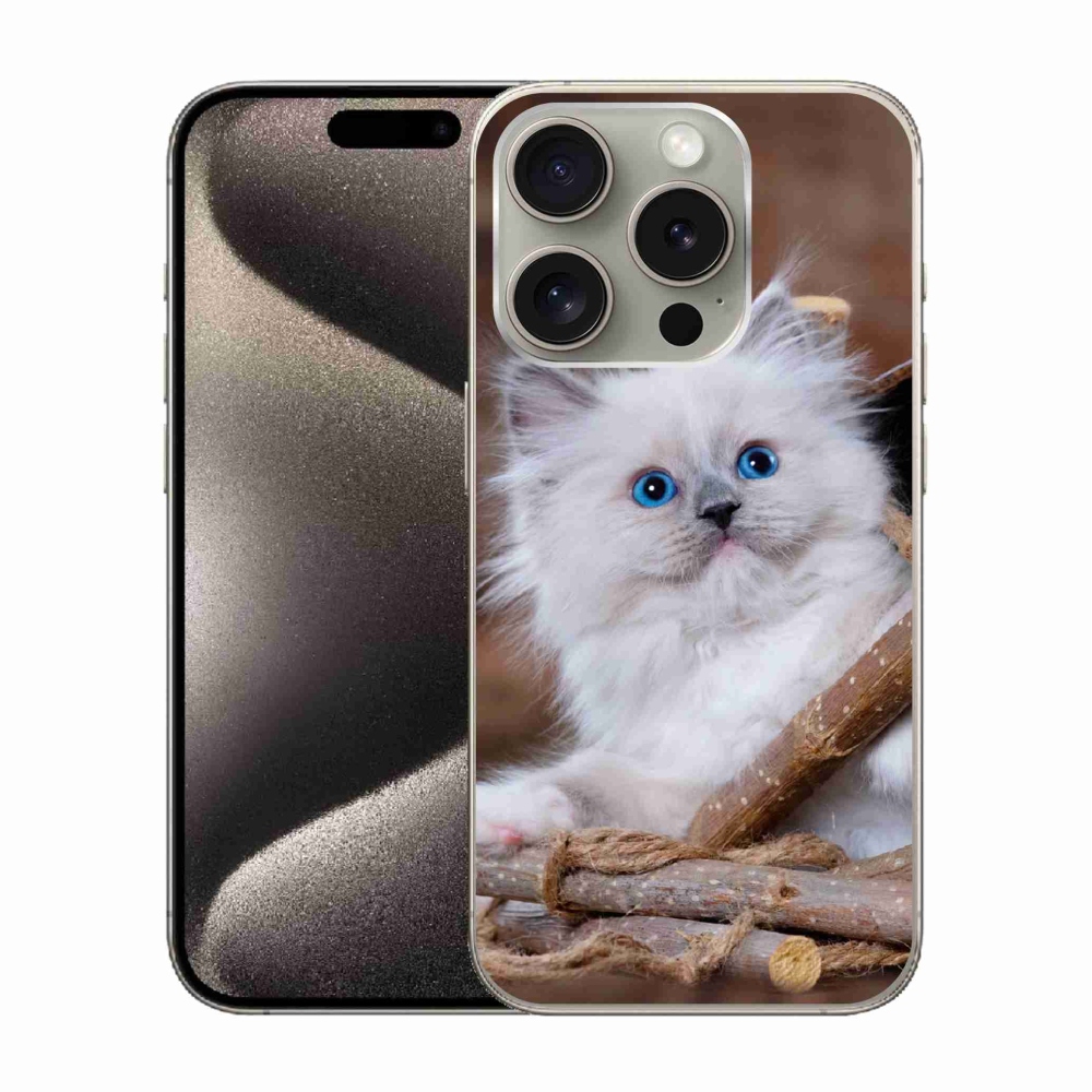 Gelový kryt mmCase na iPhone 15 Pro - bílé kotě