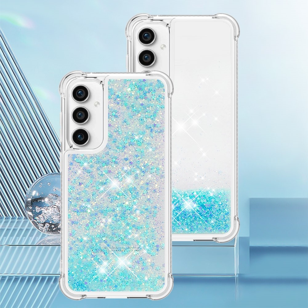 Glitter gelový přesýpací obal na Samsung Galaxy S23 FE - modrý/hvězdičky