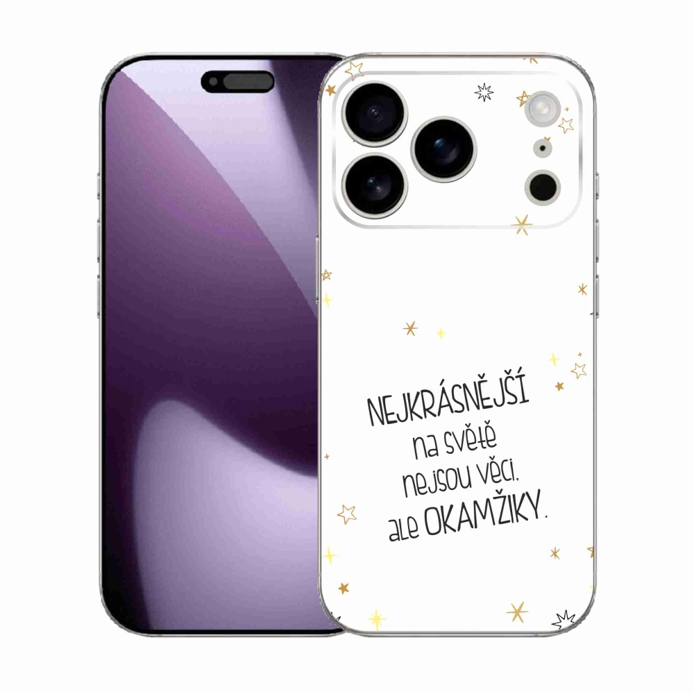 Gelový kryt mmCase na iPhone 17 Pro - citát 4 bílé pozadí