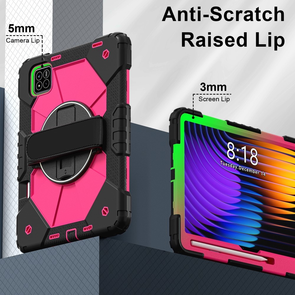 Strap odolný kryt s držákem na ruku a ramenním popruhem na Xiaomi Pad 7/7 Pro - černý/rose