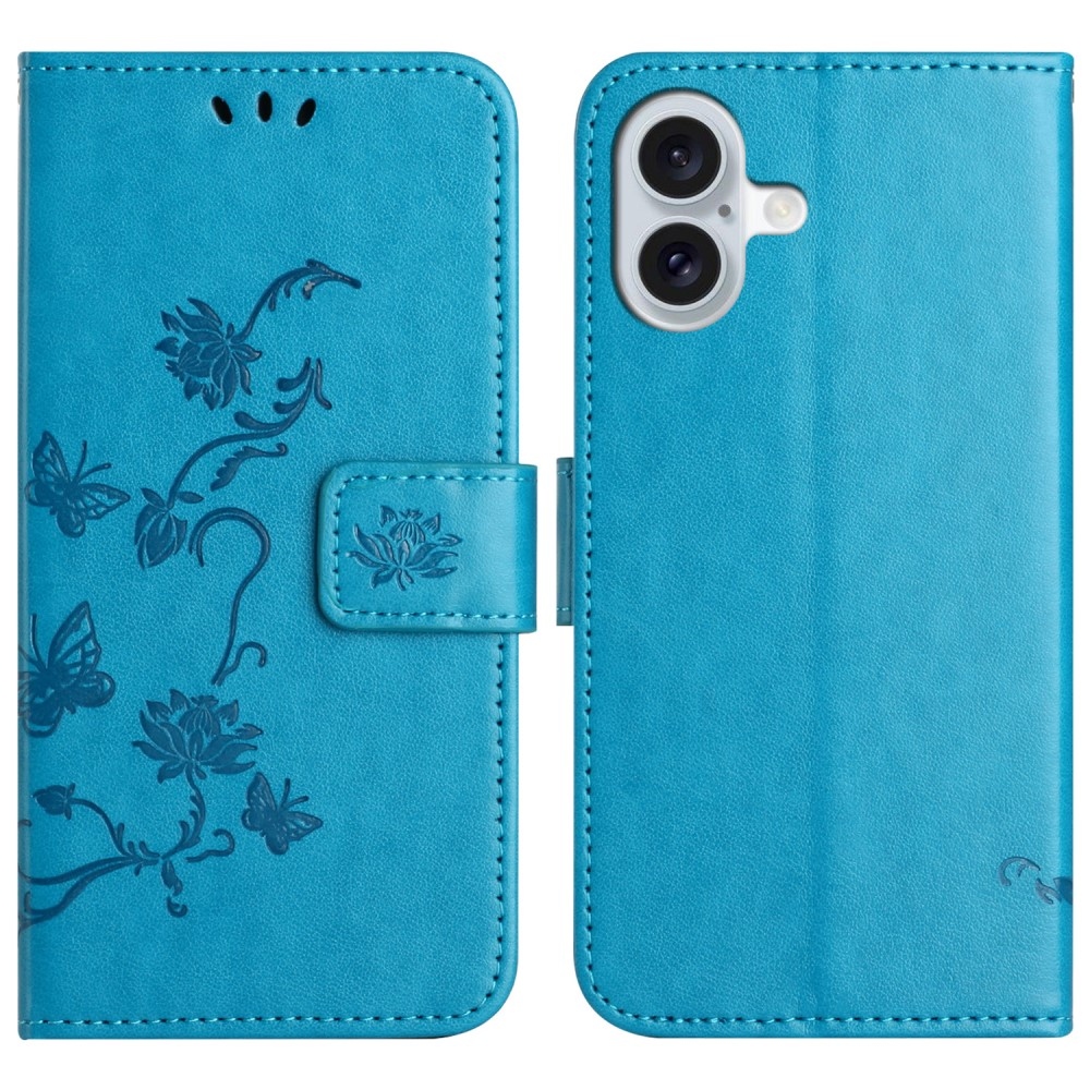 Flower knížkové pouzdro na iPhone 16 - modré