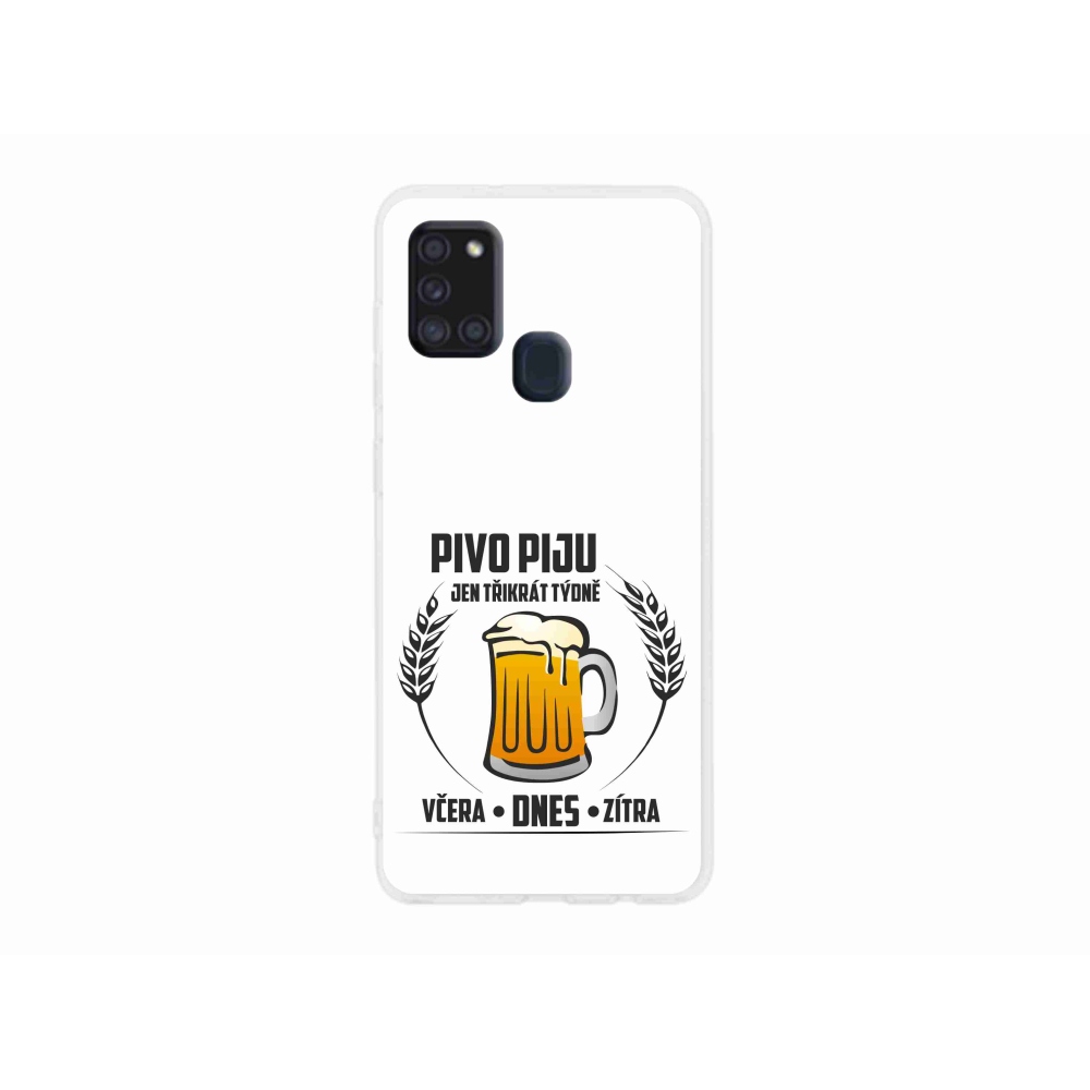 Gelový kryt mmCase na Samsung Galaxy A21s - pivní motiv bílé pozadí
