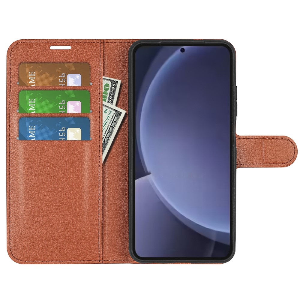 Litchi knížkové pouzdro na Samsung Galaxy S25+ - hnědé