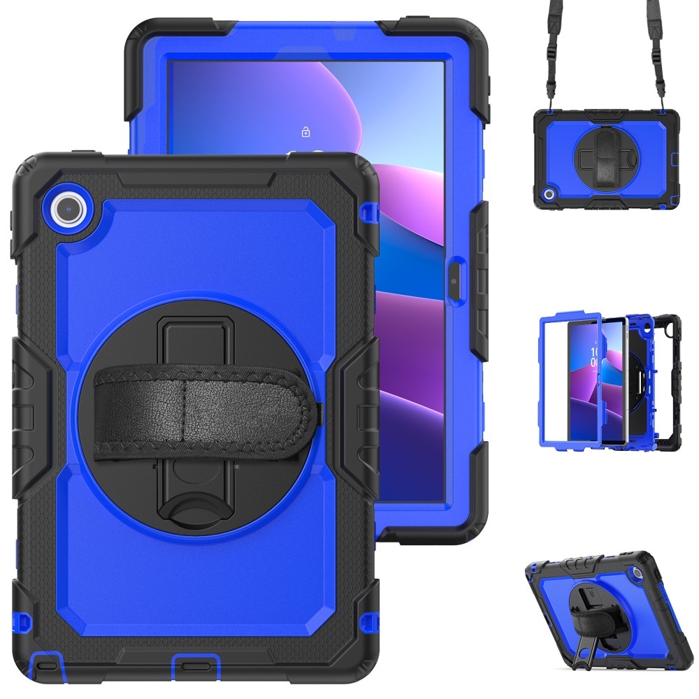 Strap odolný kryt s držákem na ruku a ramenním popruhem na Lenovo Tab 10.1 (2025) - černý/modrý