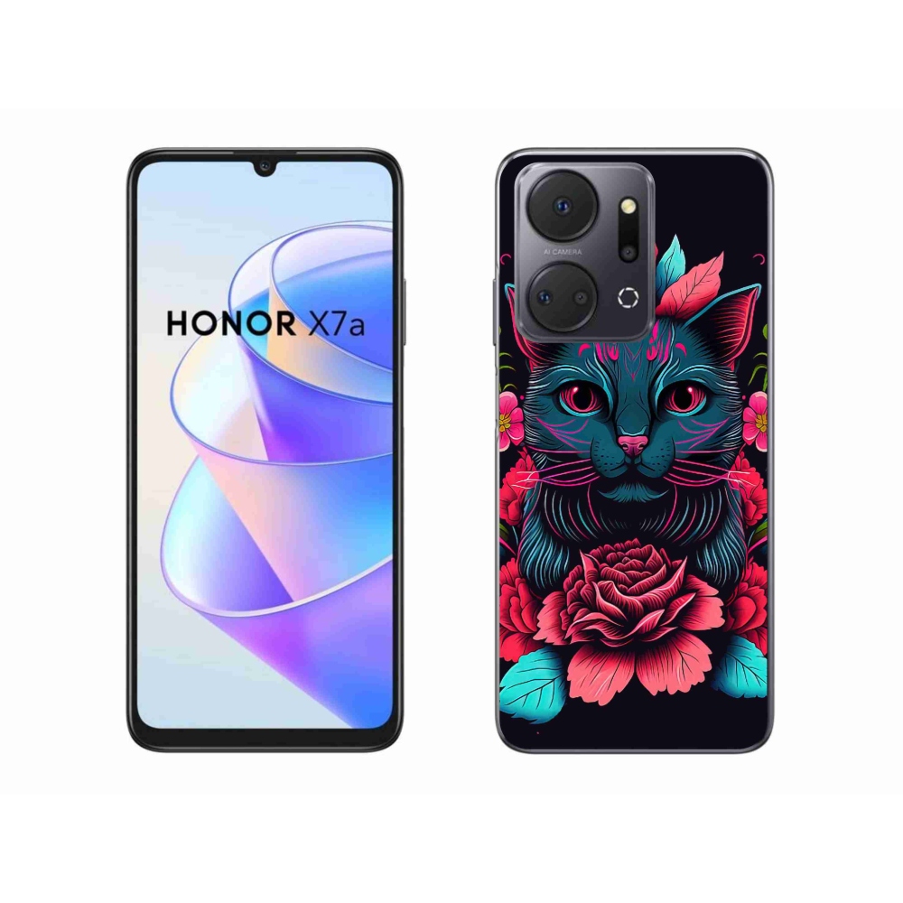 Gelový kryt mmCase na Honor X7a - květiny a kočka