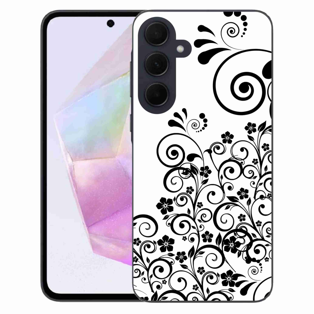 Gelový kryt mmCase na Samsung Galaxy A35 5G - černobílé květinové vzory
