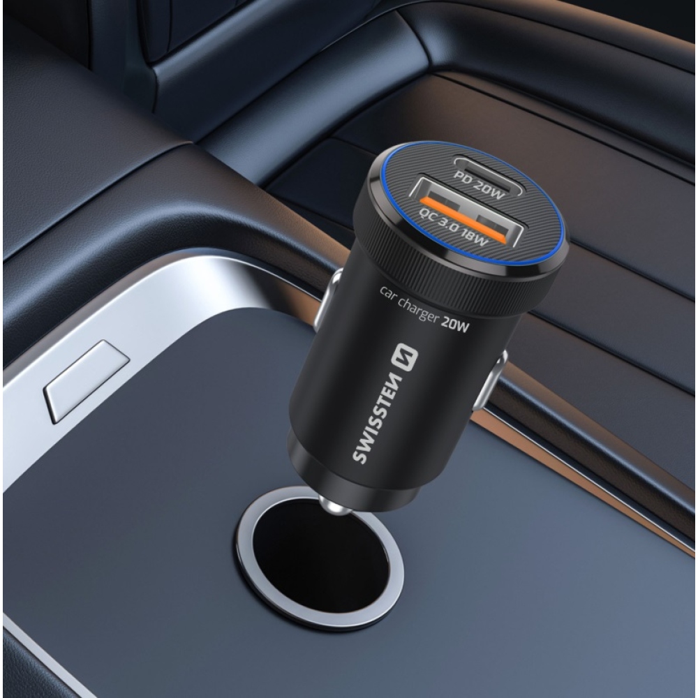 Swissten CL adaptér PD, USB-C PD + USB-A, 20W - černý