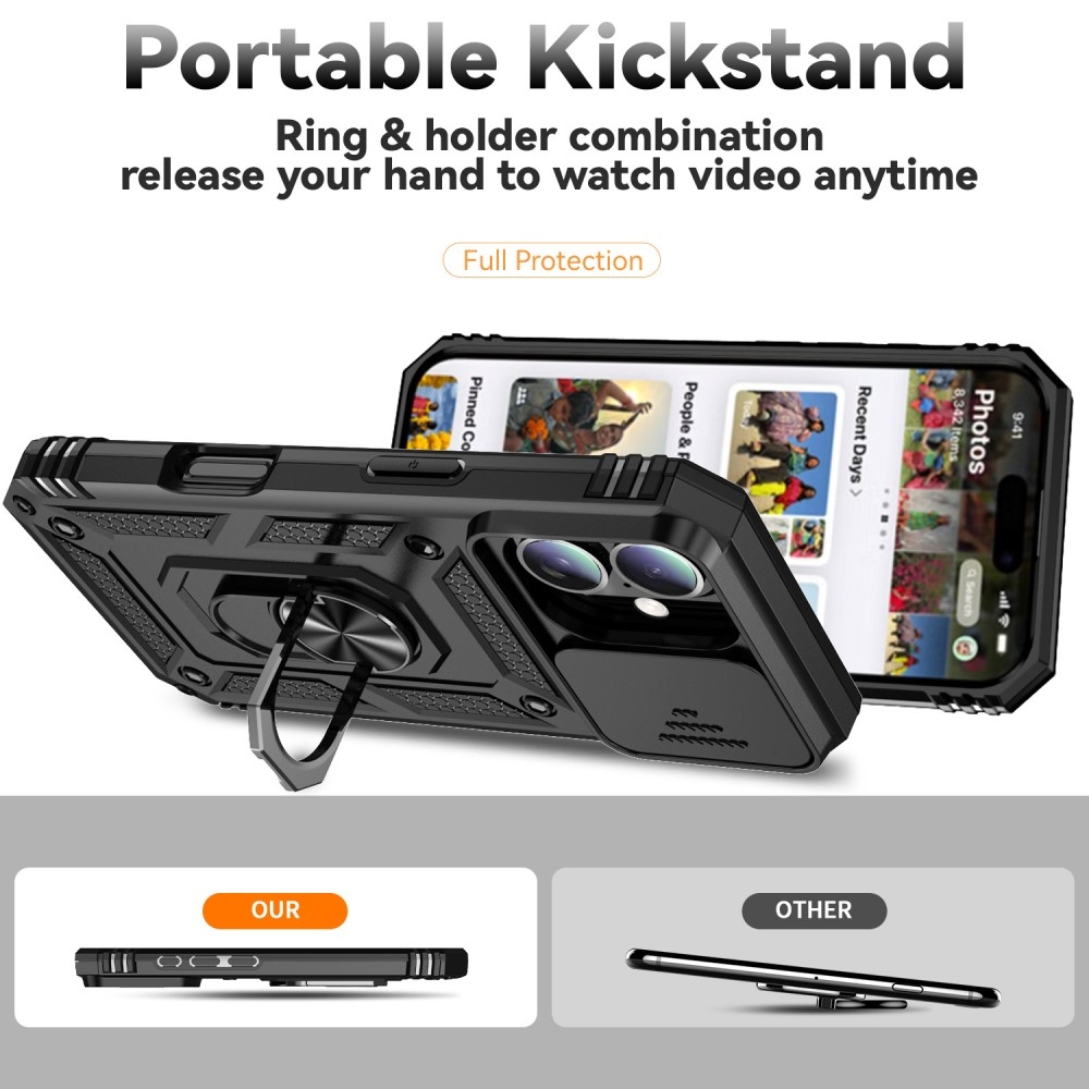Slide odolný kryt na iPhone 16 - černý
