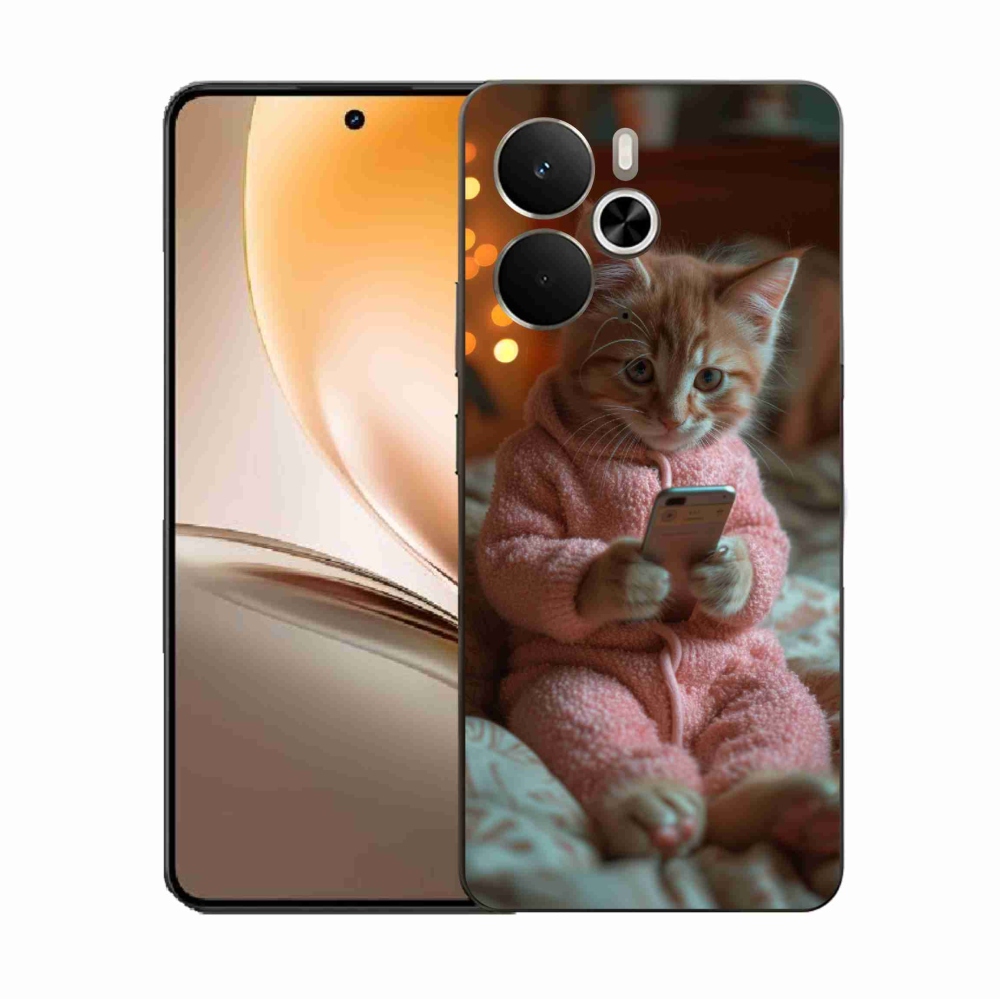 Gelový kryt mmCase na Realme 14 5G - kotě s mobilem