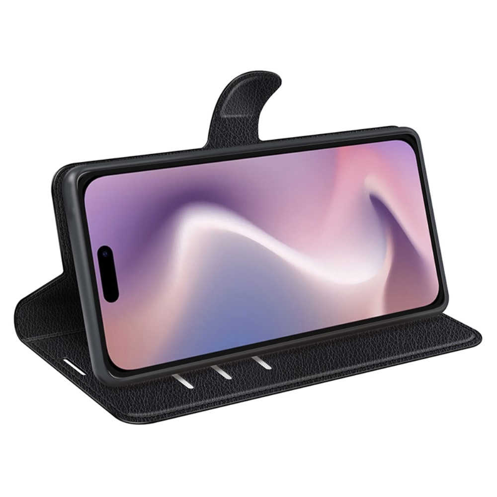 Litchi knížkové pouzdro na iPhone 16 Pro Max - černé