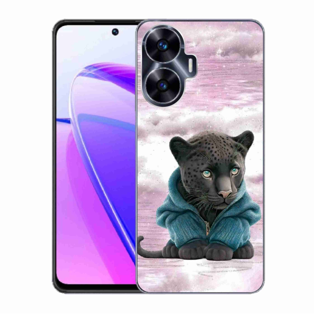 Gelový kryt mmCase na Realme C55 - černý panter ve svetru