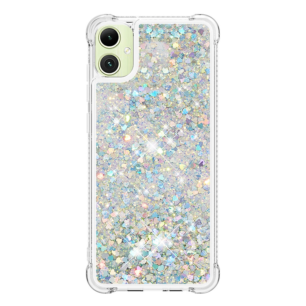Glitter přesýpací gelový obal na Samsung Galaxy A07 4G - stříbrný/srdíčka