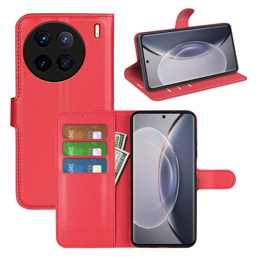 Litchi knížkové pouzdro na Vivo X90 Pro - červené