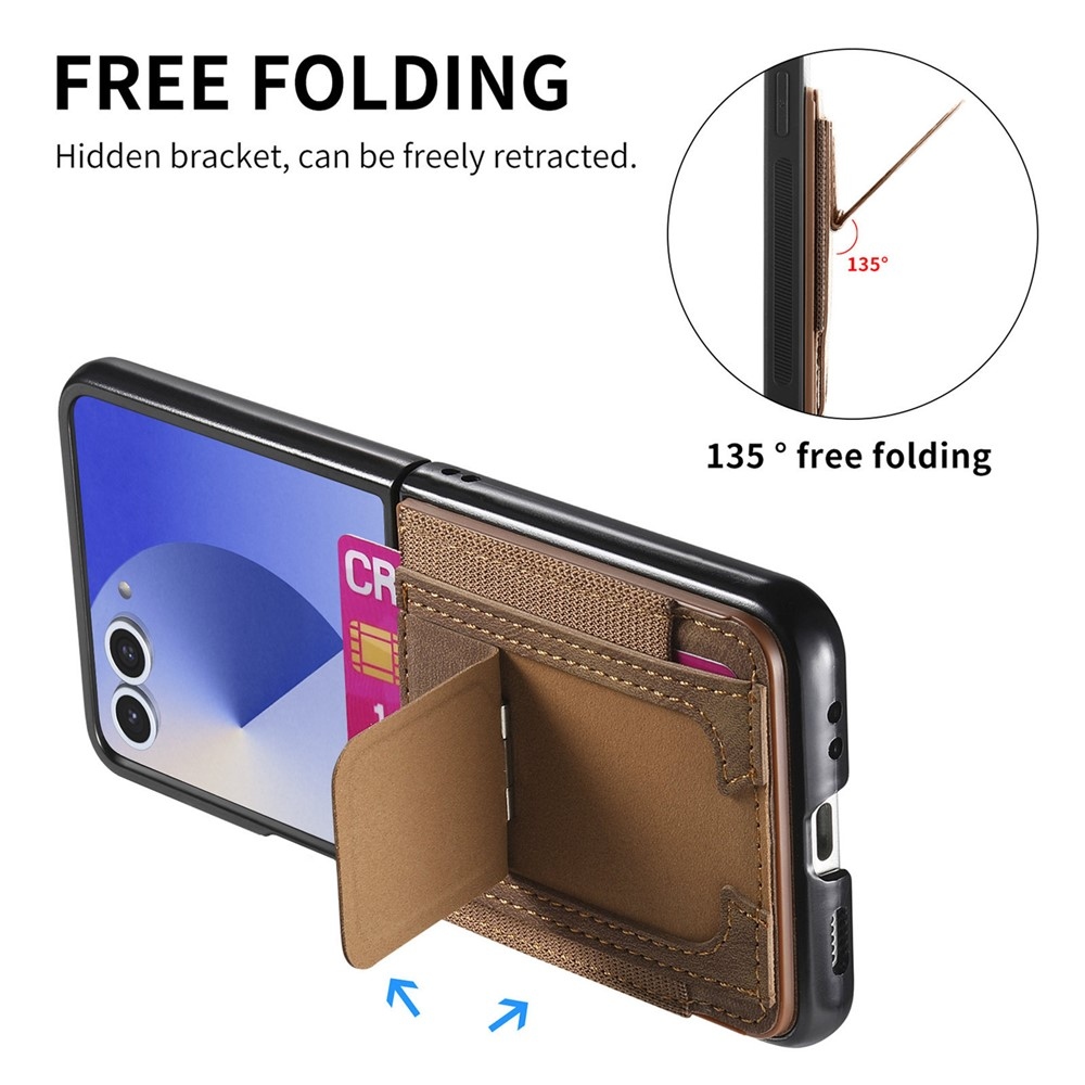 Luxurious plastový kryt s umělou kůží na Samsung Galaxy Z Flip7 5G - hnědý