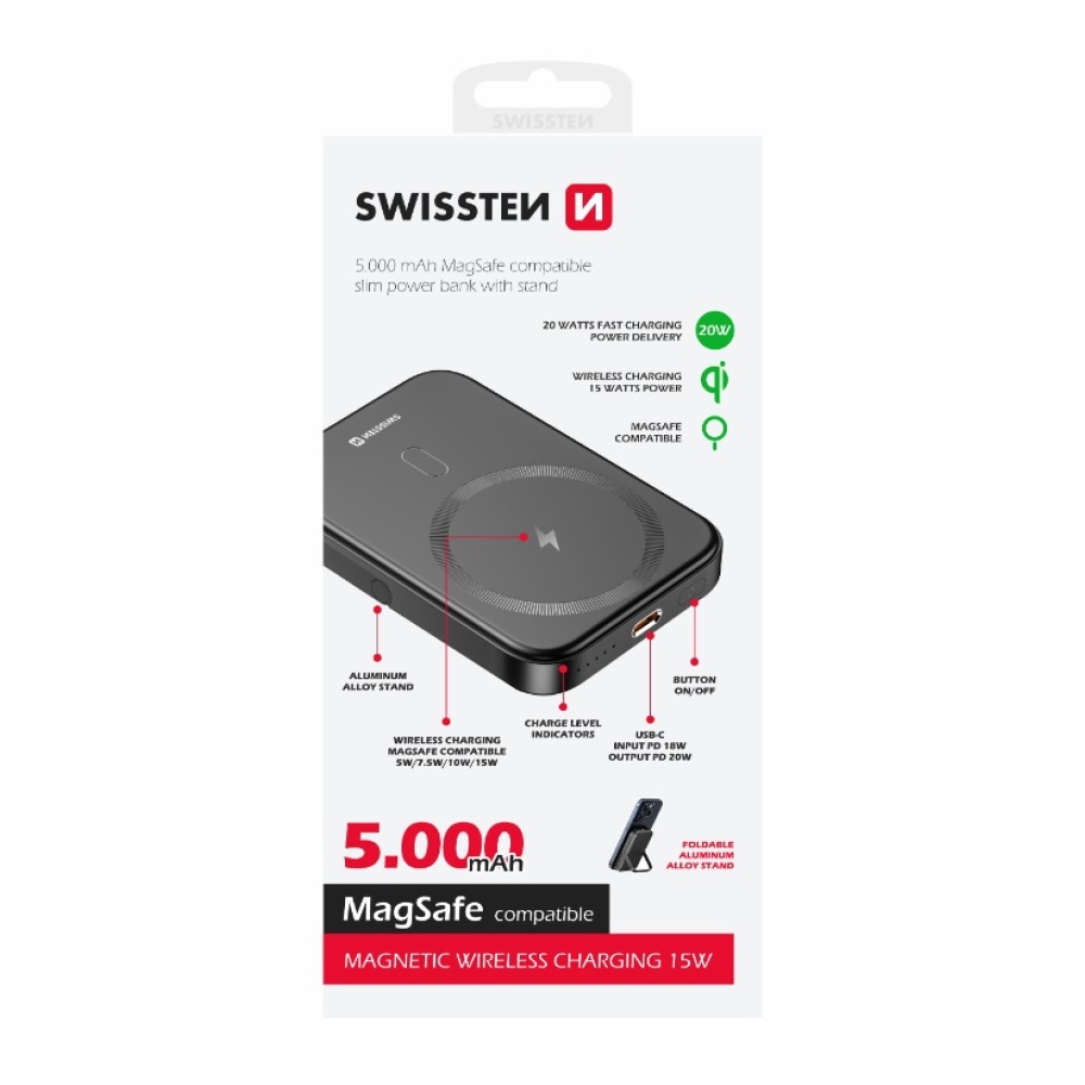 Swissten Powerbank PD 5000 mAh 20W (kompatibilní s MagSafe)