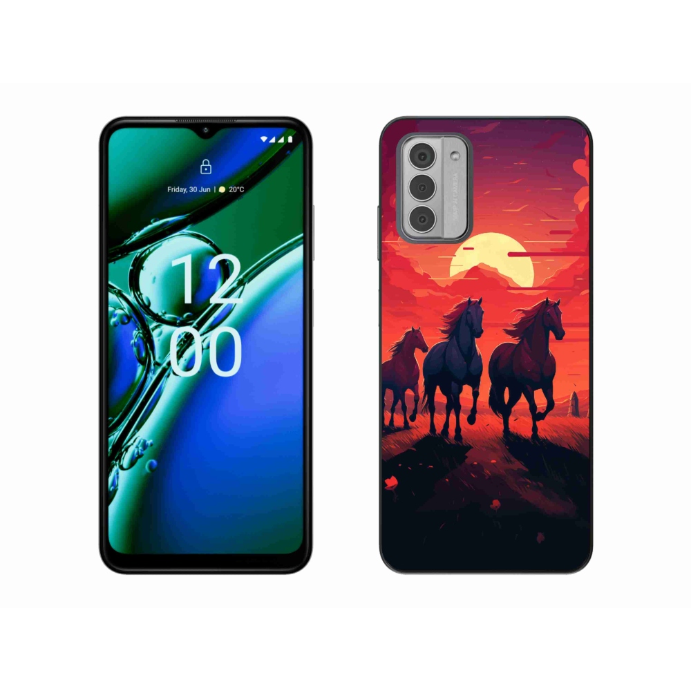 Gelový kryt mmCase na Nokia G42 - koně a západ slunce