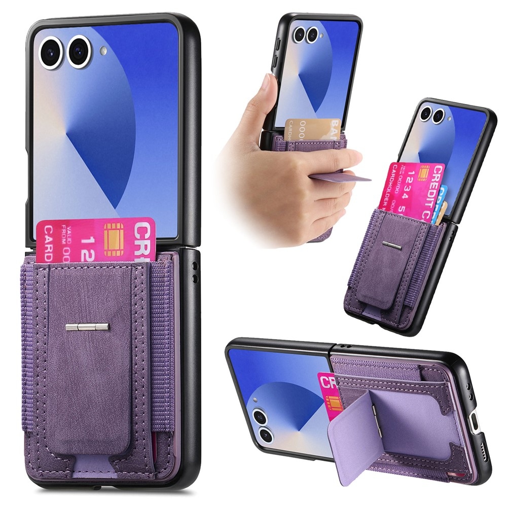 Luxurious plastový kryt s umělou kůží na Samsung Galaxy Z Flip7 5G - fialový