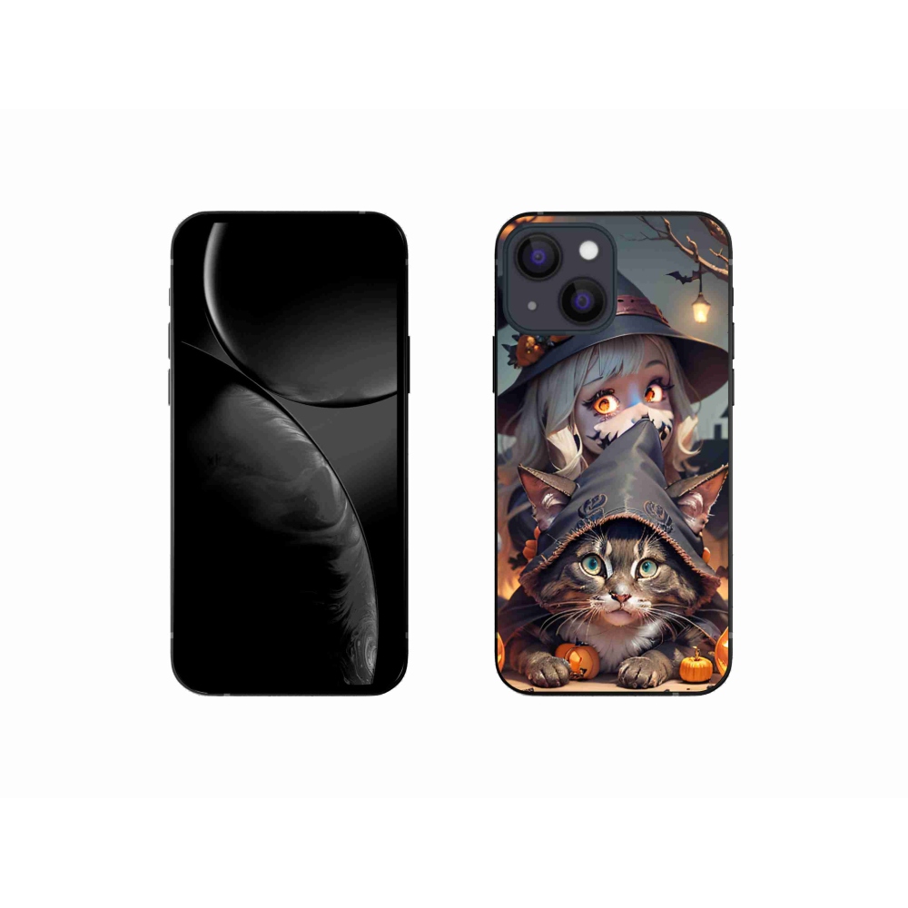 Gelový kryt mmCase na iPhone 13 mini - čarodějnice s kočkou