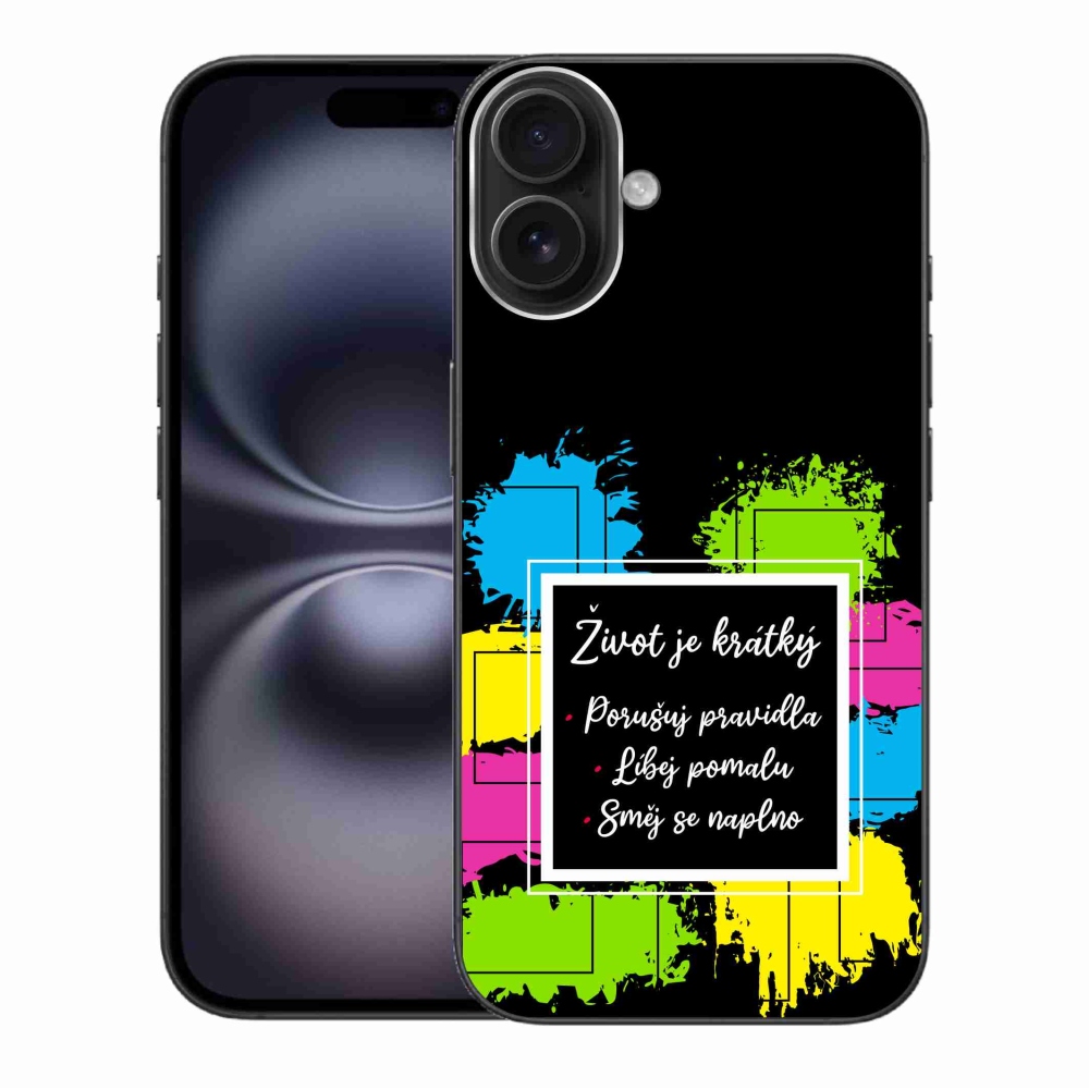 Gelový kryt mmCase na iPhone 16 Plus - citát 5 černé pozadí