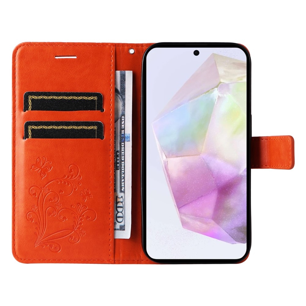 Big Butterfly knížkové pouzdro na Samsung Galaxy A36 5G - oranžové