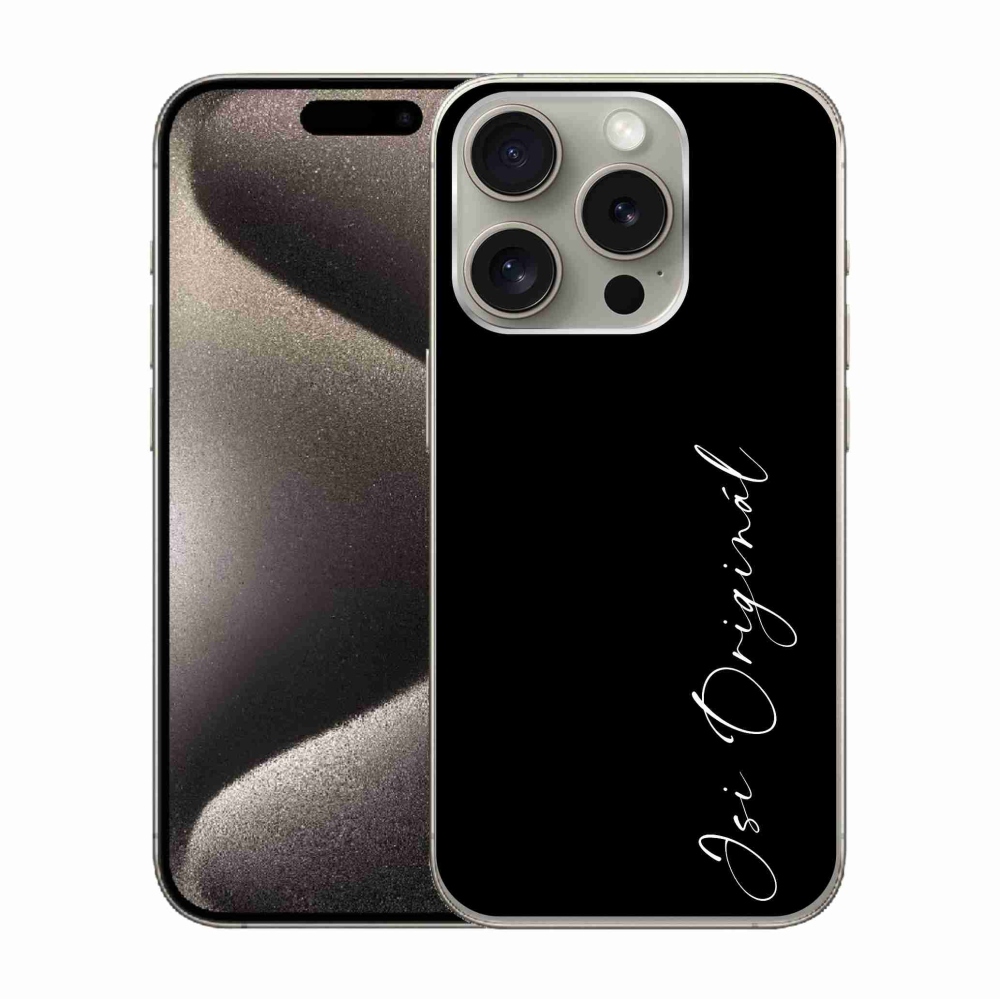 Gelový kryt mmCase na iPhone 15 Pro - jsi originál černé pozadí