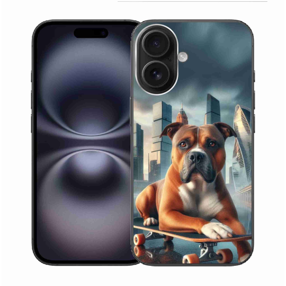 Gelový kryt mmCase na iPhone 16 - pes na skateboardu