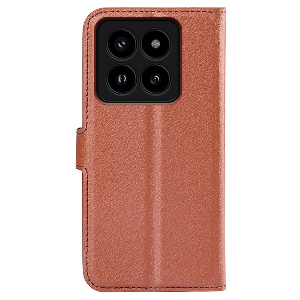 Litchi knížkové pouzdro na Xiaomi 14 Pro - hnědé